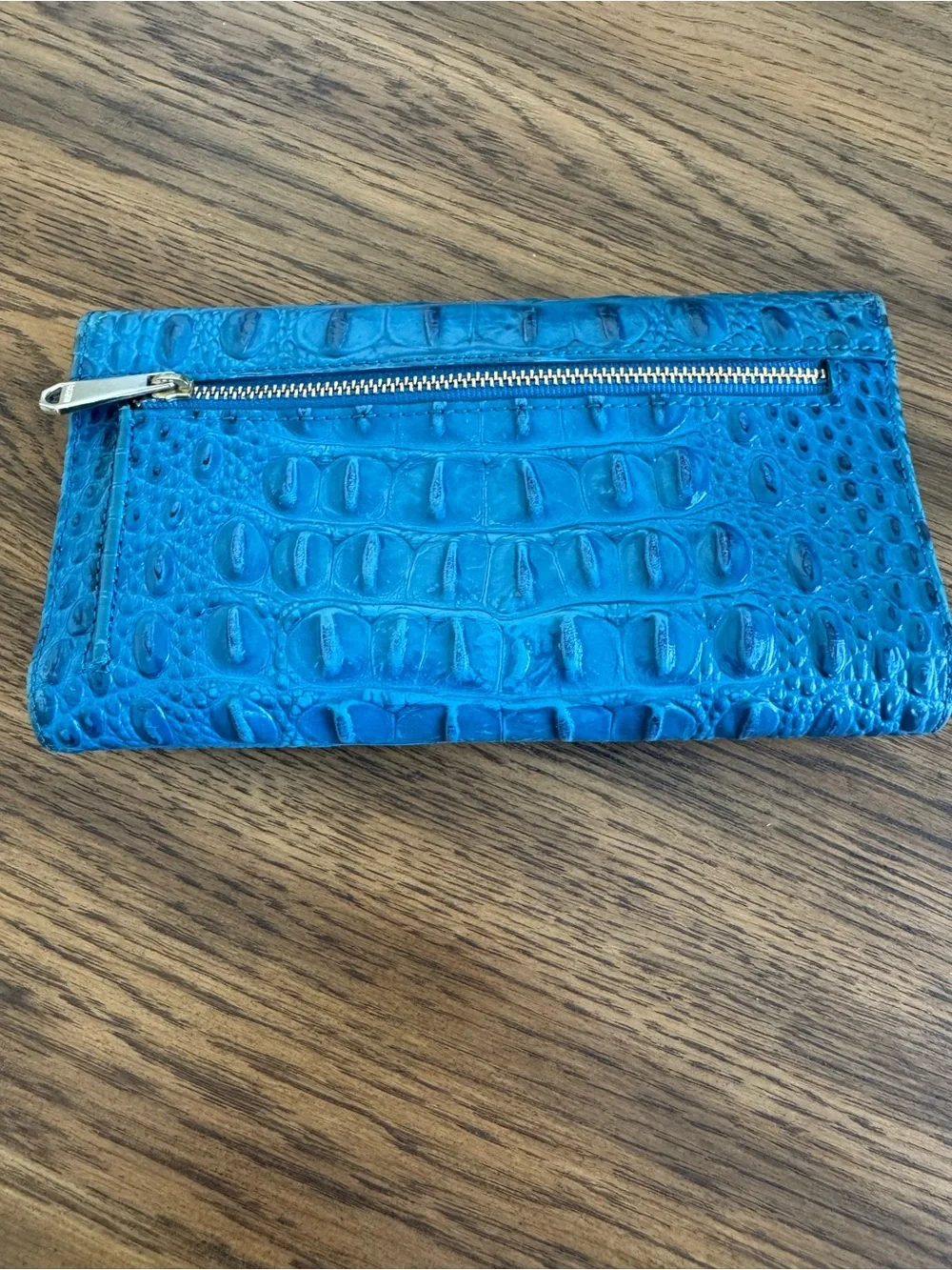 Brahmin Turquoise Croc-Embossed Leather Clutch